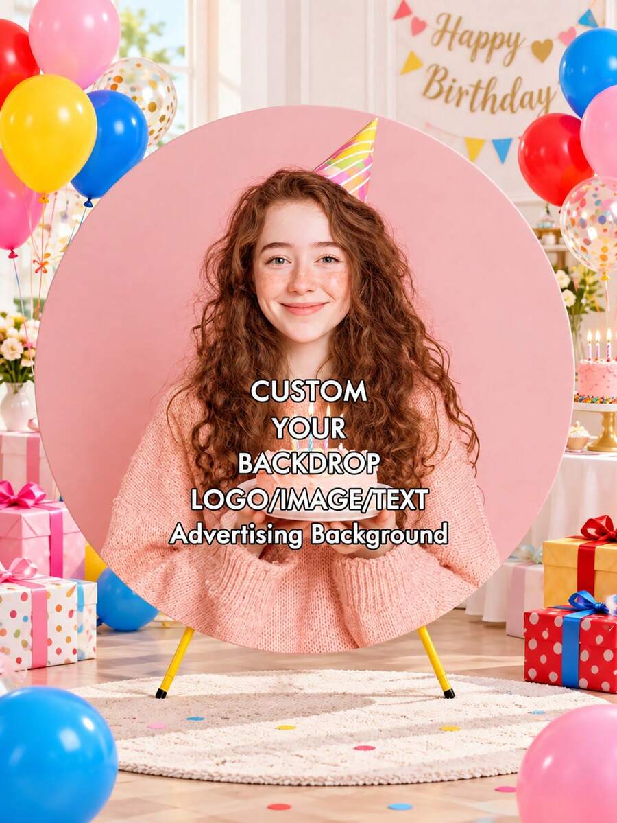 Custom Round Wedding Backdrop – 2D Flat Photography/Photo Booth Backdrop (Customizable With Logos, Text, Or Patterns; Suitable For Weddings, Birthdays, And Parties) – Flat Circular Design (2D, Stand Not Included) - Multicolor - View 1