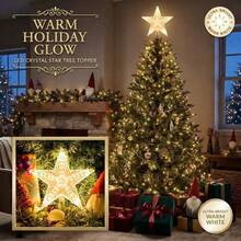 1pc 9.45in LED Lighted Christmas Tree Topper Star, Transparent Textured Warm White Five-Pointed Star Ornament, Battery Powered Xmas Tree Top Decor For Holiday Party Home Decoration - Star - View 2