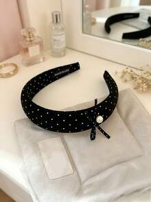 1pc Polka Dot Music Note Headband, Black & White High Note Staff With Star Rhinestone Hairband, Sweet & Sexy Style - Multicolor - View 13