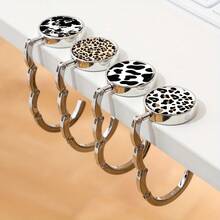 2D Leopard Print Black & White Geometric Zinc Alloy Wallet Hook, Casual Style Folding Handbag Hook, Portable Desktop Bag Holder, Suitable For Home And Retail Use - Multicolor - View 6