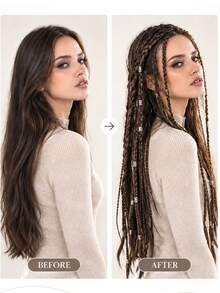 24 Inch Boho Pre Braided Headband For Women Long Hanging Synthetic Braids With Silver Decor Hairpiece For Daily Party Music Festival Halloween - Multicolor - View 7