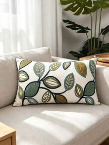 1pc Leaf Embroidery Cushion Cover Without Filler, Modern Canvas Decorative Throw Pillow Cover For Home - Multicolor - View 4