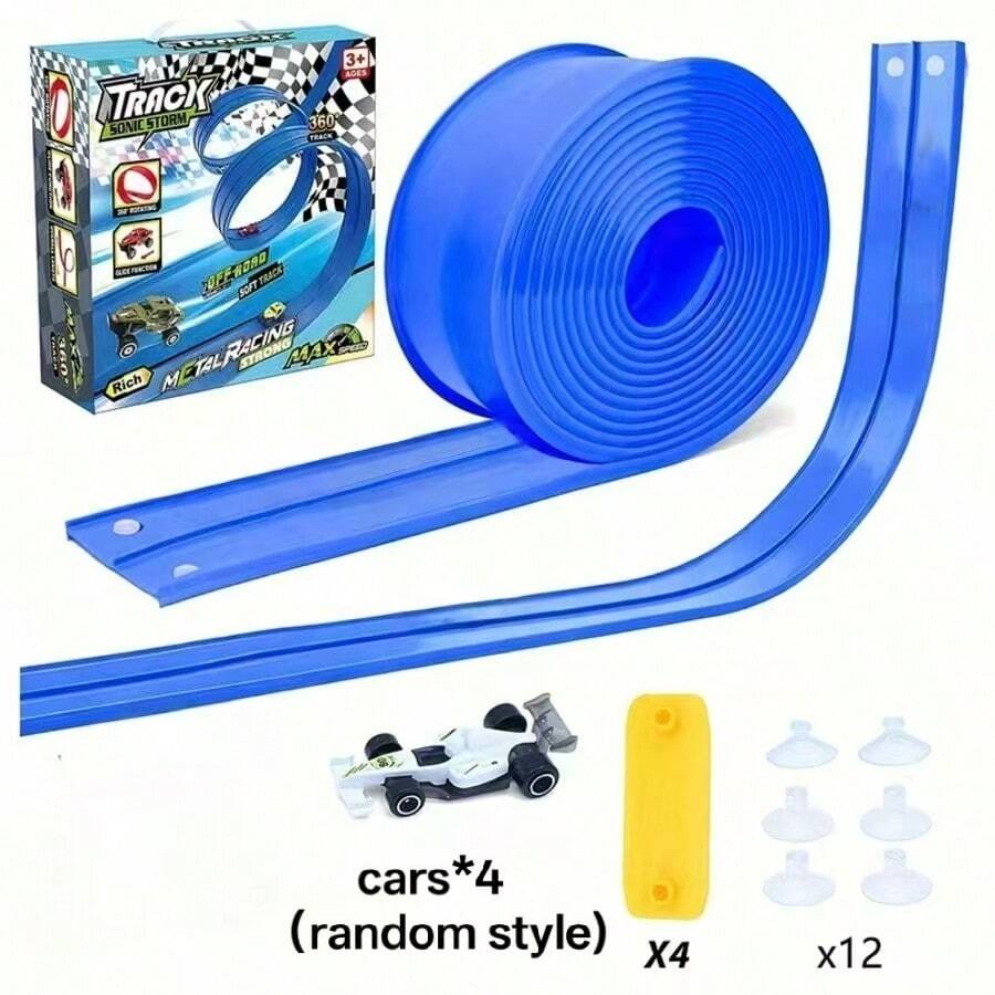 5m Flexible Track Set With 4 Cars, Portable Ramp Track Toy, Suitable For Boys And Girls, Christmas Birthday Gift, No Battery Required, Portable Play Set, Compact Design, Interactive Gameplay, Durable Track, Racing Game, Manual Toy, Holiday Gift - Multicolor - View 1