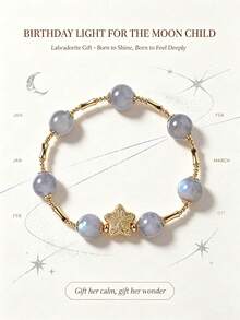 [VE]1pc High Quality Natural Grey Moonstone Bracelet, (One Star Missing You), June Birthstone Moonstone Bracelet, Romantic Ritual Gift For Mom/Girlfriend/Best Friend, Natural Grey Moonstone Color Random - Bracelet - View 2