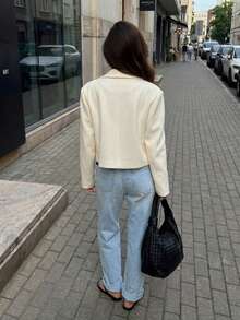 Women's Fashion Long Sleeve Short Tweed Jacket, Spring And Autumn Outfit Short Design, Slightly Elastic Fabric - Apricot - View 5