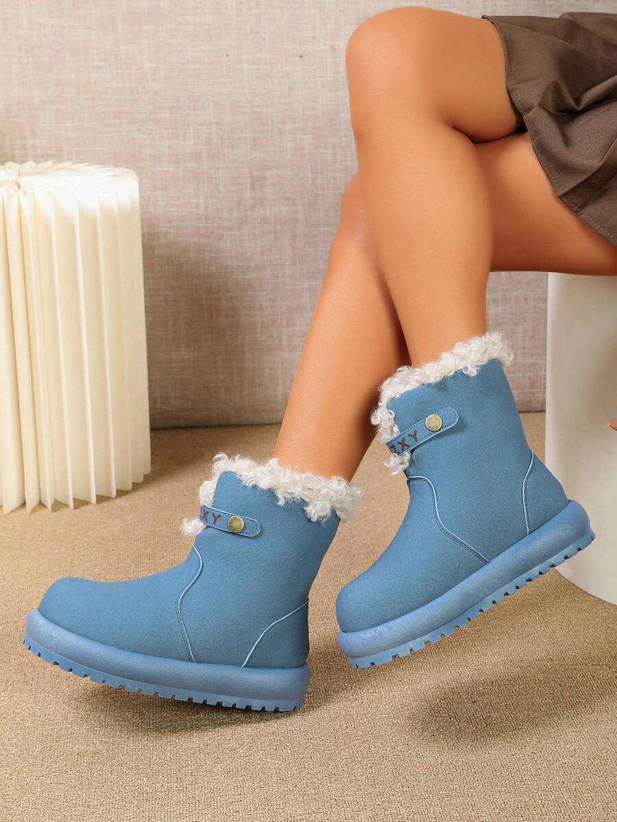 Women's New Snow Boots, Autumn/Winter Fashion Versatile Ankle Boots, Comfortable Warm Closed-Toe Slip-On Ankle Boots - Blue - View 1