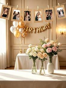 20/10/1pc Vintage Kraft Paper Photo Frame With Clips And Hemp Rope, Banner Home Decor, Suitable For Wedding, Anniversary, Birthday, Holiday Party, Clip-On Photo Display Rack, Multi-Functional Hanging Photo Banner, Suitable For Home And Office Decoration - Picture Frame - View 6