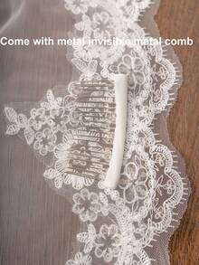 1 Pc Mantilla Wedding Veil Lace Applique With Sequins Fingertip Length Bridal Veil With Invisible Comb For Brides - Multicolor - View 10