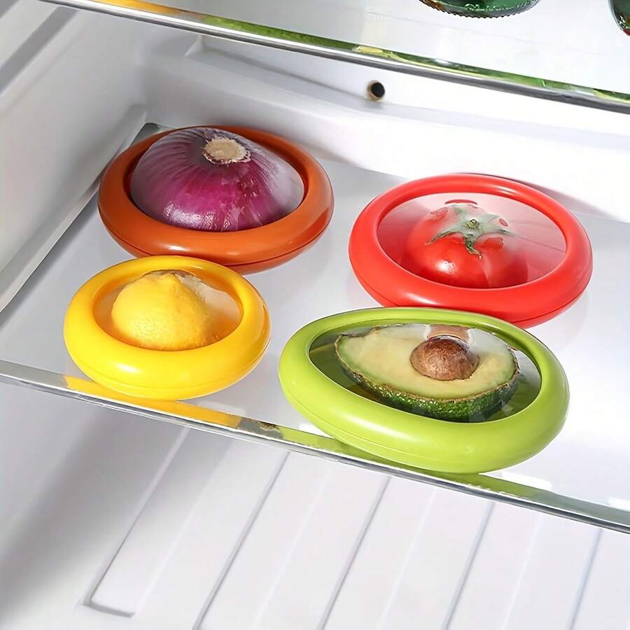 Juego de 4 cajas de almacenamiento de frutas de gran capacidad - Mantiene frescas por más tiempo, recipientes reutilizables, herméticos, apilables y sin BPA para aguacates, cebollas, limones, papas, verduras y frutas - Perfectas para organización de refrigerador y preparación de comidas, - Caja de conservación (4-Piece Set) - Ver 1
