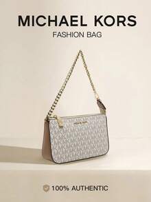 Michael Kors Jet Set 中號簽名 Logo 女款單肩包，優雅休閒拉鍊方型手拿包錢包，附金屬鏈條，晚宴/派對包 - 米棕色 - 查看 1