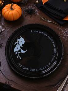 復古黑白陶瓷晚餐盤 橢圓沙拉盤 經典馬蹄花卉珠邊 廚房餐具禮品盤 - 黑色 - 查看 3