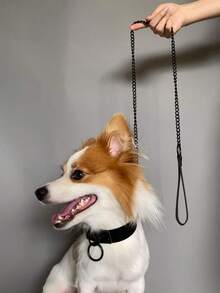Set Kalung & Tali Anjing, Gaya Eropa yang Dapat Diatur, Warna Gelap, Set Aksesori Leher Kalung dan Tali yang Dipersonalisasi dan Berlebihan, Kalung Kulit, Tali Paduan Logam, Tahan Lama & Kokoh, Ukuran Kalung Dapat Diatur - Hitam - View 4