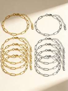1/5/10pcs 304 Stainless Steel Adjustable Lobster Clasp Pendant Bracelet Set, Suitable For DIY Jewelry Making, Gold + Silver - Adjustable Bracelet - View 1