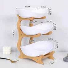 3-Tier Fruit Basket With Wooden Stand - Kitchen Fruit & Vegetable Storage Rack, Home Decor, Kitchen Countertop Fruit Basket, Large Capacity Multi-Layer Fruit Basket, European Style Dried Fruit Tray, Wooden Stand For Home Use, Without Tray - Multicolor - View 3