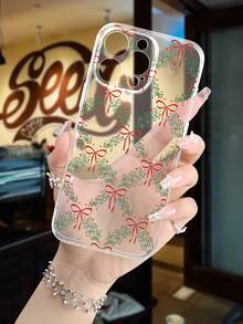 1pc 2D Printed Christmas Wreath & Bow Pattern Transparent TPU Soft Phone Case, Creative & Unique Design, Full Camera Protection, Shockproof, Anti-Drop, Dustproof, Waterproof, Classic Minimalist Premium Style, Atmospheric, Ins Style, Vintage , Compatible With IPhone 17Pro Max/17/17Pro/16promax/16/15/14/13/12/11/7/8/XR/XS And All Plus/Pro/Pro Max Series, Galaxy - Clear - View 5