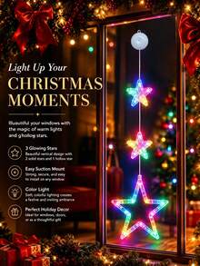 Battery Powered Colorful LED Star Window Hanging Light Strip With Suction Cups, Easy Install Christmas Window Decor, Indoor Holiday Decoration - Suction Cup Lamp - View 2