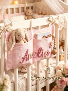 Personalized Diaper Storage Basket, Customized Name Organizer Bag, Handmade Embroidered Name Diaper Storage Bag, Customized Back Seat Toy Storage Bag, Car Storage Bag - Multicolor - View 4