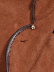 Women Elegant Brown Suede Jacket Fall Winter Christmas Lapel Single Breasted Loose Outerwear - Brown - View 5