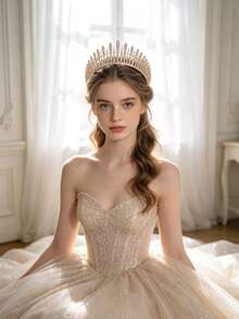 1pc Vintage Rhinestone & Zirconia Crown, Elegant Soft Light Indoor Wedding Photography Tiara - Multicolor - View 2