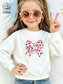 Kids Crewneck Sweatshirt With Pink Bow, Heart & "Loved John 3:16" Print - White - View 9