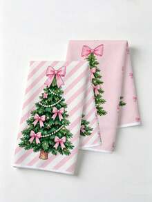 Multiple Kitchen Absorbent Towels, Made Of Polyester Material, Printed With Christmas Tree And Bow Pattern, Suitable For Kitchen And Bathroom, Ideal Choice For Housewives And Family Gatherings, High Cost-Performance Home Decor And Room Decoration Item - Multicolor - View 5