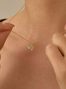 1pc Exquisite Women's Jewelry 925 Sterling Silver Full Rhinestone Butterfly Necklace New INS Niche Clavicle Chain High-End Luxury Pendant Accessory Suitable For Daily Wear - #1 - View 2