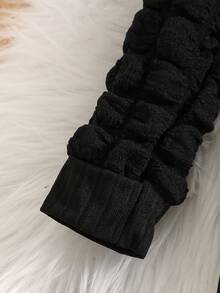 Young Girls Solid Ribbed Bubble Sleeve Knit Dress With Textured Crossbody Bag, Elegant Long Sleeve Puff Sleeve Sweater Dress, Casual Fall Outfits - Black - View 6