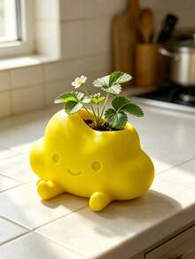 3D Printed Cute Cloud Character Planter, Soft Smiling Face With Little Feet Design, Suitable For Succulents, Prayer Beads And Other Green Plants. Multiple Macaron Colors, Healing Desktop Flower Pot, Fun Potted Plant Decoration For Windowsill And Office - Multicolor - View 13