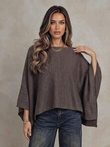 Women's Brown Cape Shawl Sweater, Autumn/Winter - Brown - View 4