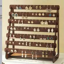 1pc Wooden Natural Color Minimalist Fashion Multi-Layer Earring Storage Rack, Jewelry Display Stand For Earrings And Dangles, Jewelry Organizer - Multi-layer Earring Storage Rack - View 2