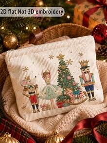 2D Nutcracker Pattern Corduroy Makeup Bag, Suitable For Christmas, Holiday, New Year; Ideal For Mom, Teacher, Friend; Travel/Outing Essential. - Multicolor - View 7