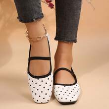 1 Pasang Sepatu Flat Wanita Motif Acak dengan Gesper dan Pita, Cocok untuk Kantor, Liburan, dan Semua Musim - putih pucat - View 2