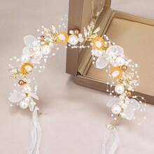 1pc Girls' Pearl Flower Ribbon Headband, Handmade Bohemian Hair Accessories, Suitable For Festivals, Travel, Parties, Weddings, Photography - Multicolor - View 15