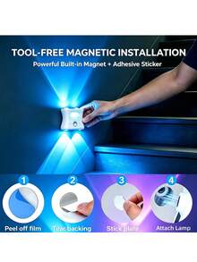 16 Color Smart Sensor RGB Wall Light Night Light, Magnetic Installation, Remote Control, USB Rechargeable, Suitable For Bedroom, Living Room, Game Room And Holiday Party Lighting - 4-head Cat Eye Motion Sensor Wall Light - View 8