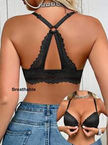 Bra Berkawat Renda Penutup Depan Wanita Peach Girl - Penopang Samping, Membentuk, Mengangkat, Seksi & Nyaman, Cocok untuk Berbagai Pakaian Modis - Hitam - View 3