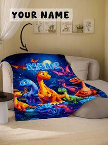 1pc Personalized Customizable Text Home Blanket, Dinosaur & Floral Pattern Commemorative Throw, Suitable For Home Sofa Bed - Multicolor - View 10