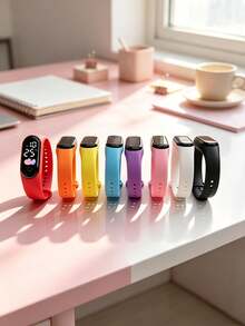 8pcs/Set Unisex Student Children TPU Silicone Strap LED Digital Heart Electronic Watch, Disposable Battery White Light Glowing Wristband, Time Display Only, Suitable For School, Daily Wear, Holiday Birthday Gifts And More - Multicolor - View 2