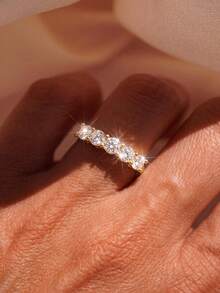 1pc Moissanite Ring, 0.3ct Five-Star Diamond Inlaid Design, Elegant Fashion Jewelry, Romantic Couple Gift, Suitable For Valentine's Day, Christmas And Birthday - Five-star Diamond Array - View 2