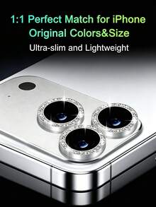 3件裝 鑲鑽相機鏡頭保護蓋，適用於 iPhone 18 Pro/Duo/18 Pro Max，9H+ 強化玻璃，防碎裂，可搭配手機殼使用，金屬鏡頭蓋，支援夜間攝影，銀色 - 銀色 - 查看 5