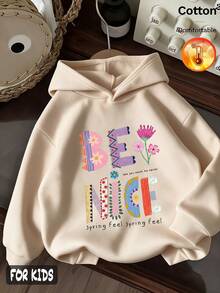 Autumn/Winter 3 Pieces Set Girls Fleece Hooded Sweatshirt Long Sleeve Colorful Letter Cartoon Print Y2K Style - Apricot + Apricot + Apricot - View 5