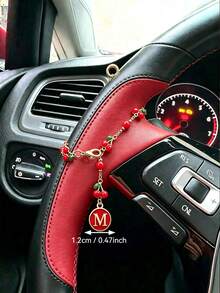 1pc Car Cherry Letter Steering Wheel Decorative Chain Interior Accessory, Personalized Car Interior Cherry Chain Letter Pendant Decoration, Exquisite Car Interior Decor, Cute Shiny Car Accessory Gift, Suitable For Women, Birthday And Holiday - A - View 10