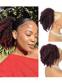 8 Inch Drawstring Ponytail Wig, Afro Kinky Curly Ponytail, Synthetic Ponytail Hair Extensions, Designed For (Multiple Colors Available) - Multicolor - View 17