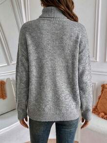 Women's Luxury Wool Blend Knit Sweater, Soft & Warm High Neck Loose Fit, Suitable For Commuting, Inner Layer Or Outerwear In Autumn/Winter - Grey - View 3