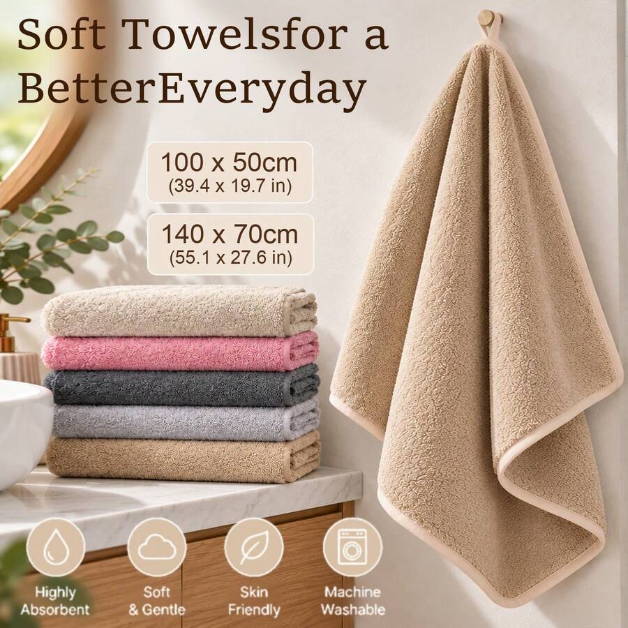 FLYINGCURTAINS Solid Color Face Towel For Shower, Ultra Soft Quick Drying And Skin Friendly Towel For Bathroom, Machine Washable - Camel - View 1