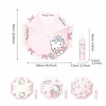 Miniso Payung Hello Kitty Automatic-FX, Tersedia dalam Motif Kotak-kotak, Trim Merah Muda, Trim Putih & Motif Penuh, Perlengkapan Hujan Kartun Lucu, Desain Ringan dan Portabel, Hadiah Menarik untuk Kolektor Hobi (1 buah) - MultiWarna - View 9