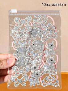 10pcs High Elasticity Durable Hair Ties Rubber Bands Pink Hair Scrunchies With AB Rhinestone Decorated Deer Crown Butterfly Elephant Fashion Hair Ropes Cute Hair Accessories For Daily Use - Pink - View 11