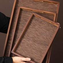 1pc Chinese Black Walnut Solid Wood Tray Breakfast Tray, Dessert Plate Heavy Bamboo Mat Tea Tray Stationery Tea Tr - Brown - View 5