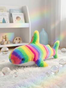 1pc Rainbow Shark Shape Plush Figure, 30cm Length, For Desktop Ornament - Multicolor - View 2