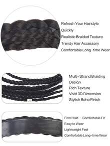 24 Inch Boho Pre Braided Headband For Women Long Hanging Synthetic Braids With Silver Decor Hairpiece For Daily Party Music Festival Halloween - Multicolor - View 4