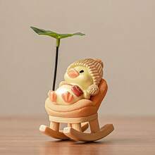 yucen Cute Duck Car Ornament Office Desk Decor Stress Relief Healing Fun Desktop Figurine Tea Pet Rocking Chair Lotus Leaf Duck - A - View 13